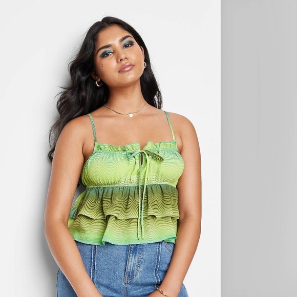 Women's Tiered Ruffle Tank Top - Wild Fable Green Wave Print Small - Picture 1 of 10